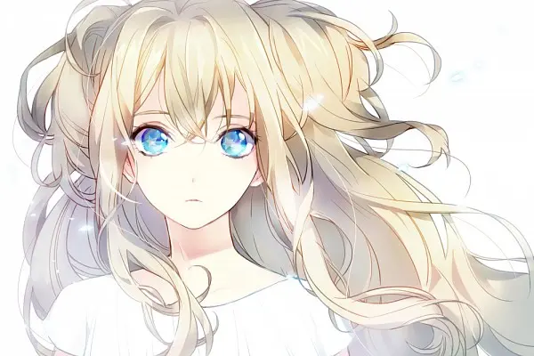 Blonde anime girl with light blue eyes